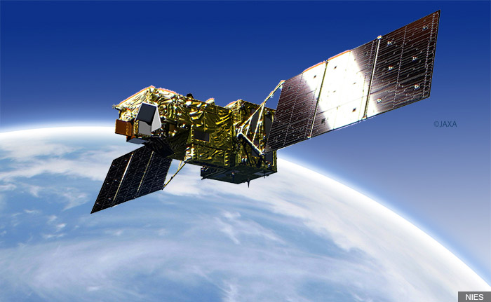 Artist's rendition of the deployed GOSAT-2 spacecraft in orbit (image credit: JAXA/NIES)